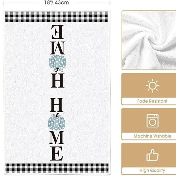 Buffalo Plaid Blue Pumpkin Home Fall Kitchen Towels Dish Towels, 18x26 - Picture 5 of 6